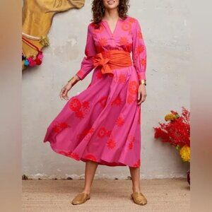 Nimo with Love Azurite Flower Embroidered Pink Red Dress M